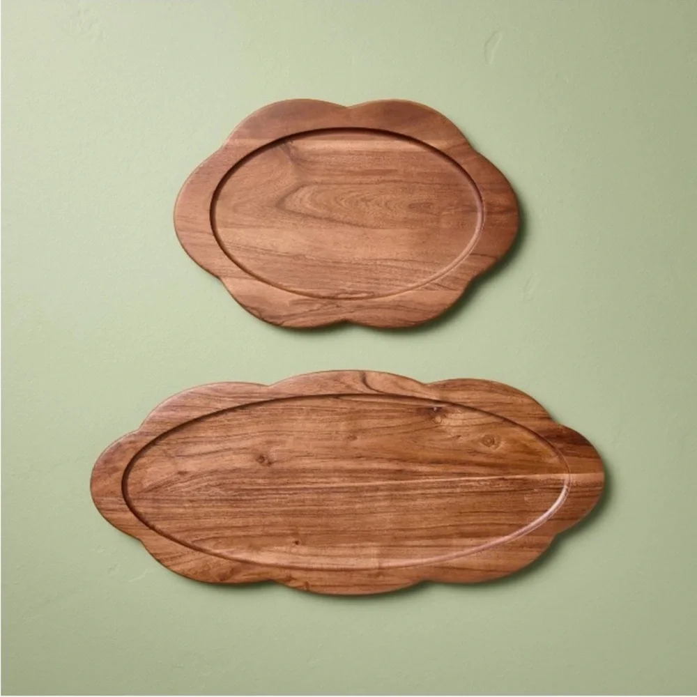 18” Long Wood Scallop Oval Wooden Tray - Hearth & Hand™ with Magnolia NEW
